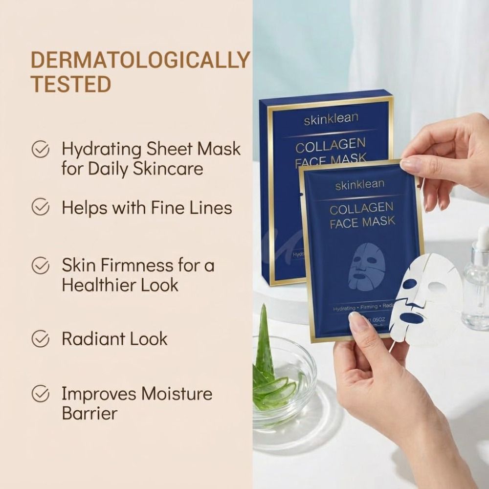 수분 공급 콜라겐 페이스 마스크는 잔주름을 개선하여 더 - Collagen Sheet Mask 리뷰 및 가격